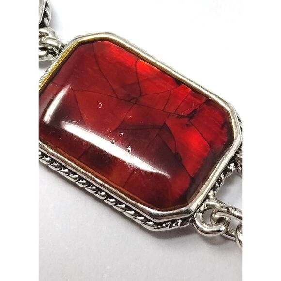 Liz Claiborne Necklace 18" Silver Tone Faux Ruby Stones Christmas Gift Jewelry - Picture 6 of 12